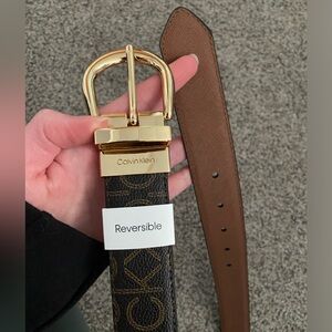 Calvin Klein Brown and Gold Reversible Belt
